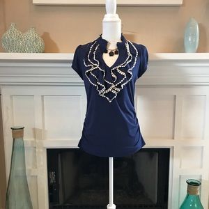 SALE🎉HS Ruffled Front, Key-Hole High Collard Top